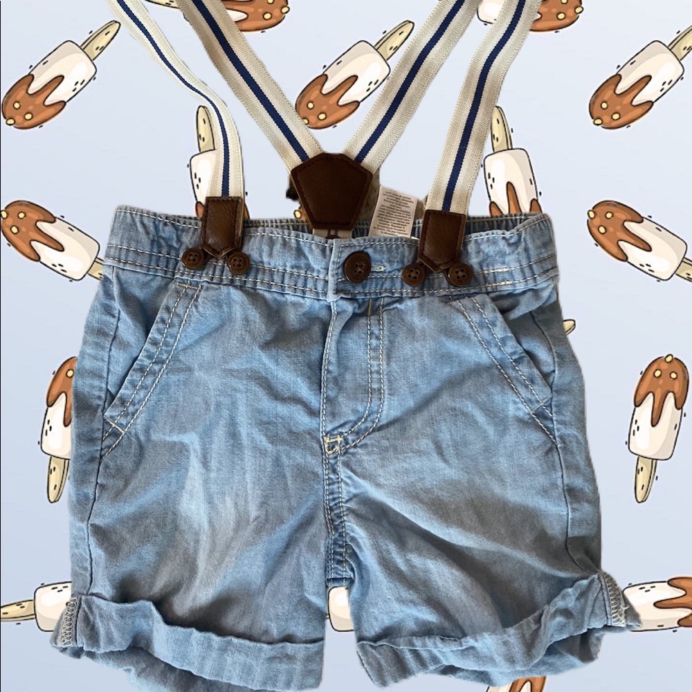 Jean shorts and suspenders